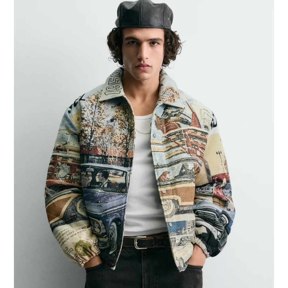 ZARA FORD © JACQUARD PUFFER JACKET LARGE - Picture 1 of 12